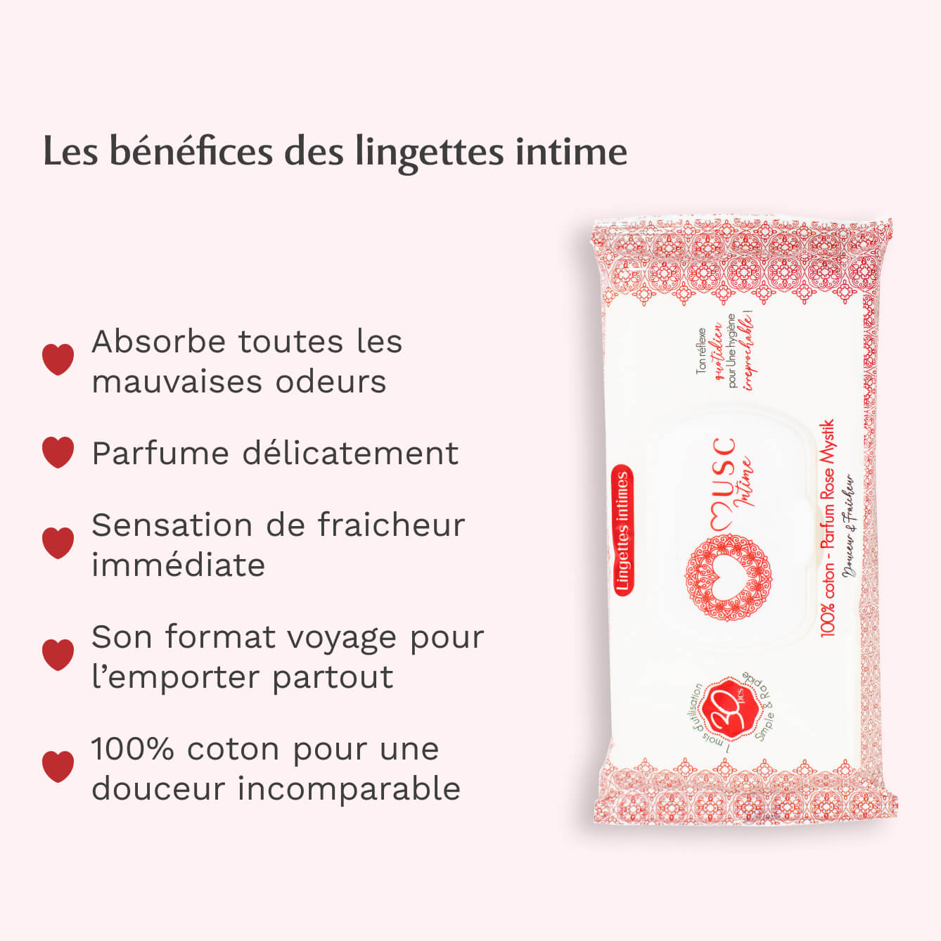 Lingettes toilette intime - Paquet de 30 à la Rose Mystik - L'Envoûtante