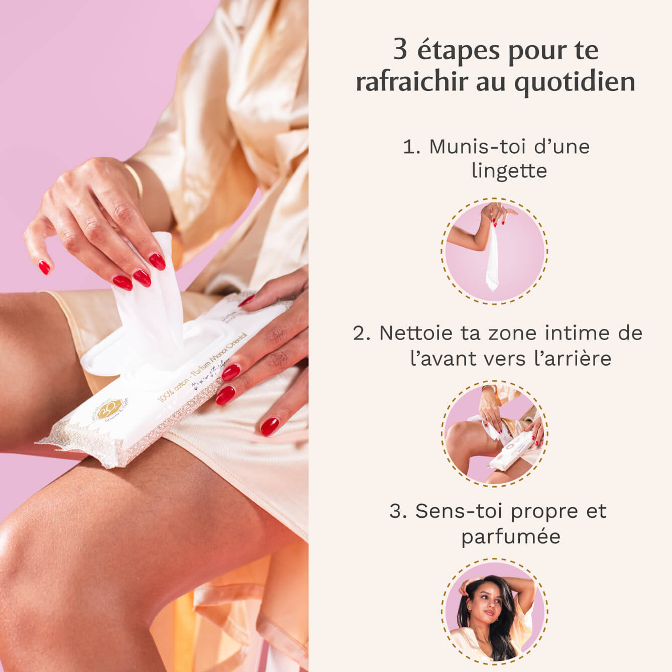 Lingettes toilette intime - Paquet de 30 au Monoï Oriental - La Rayonnante