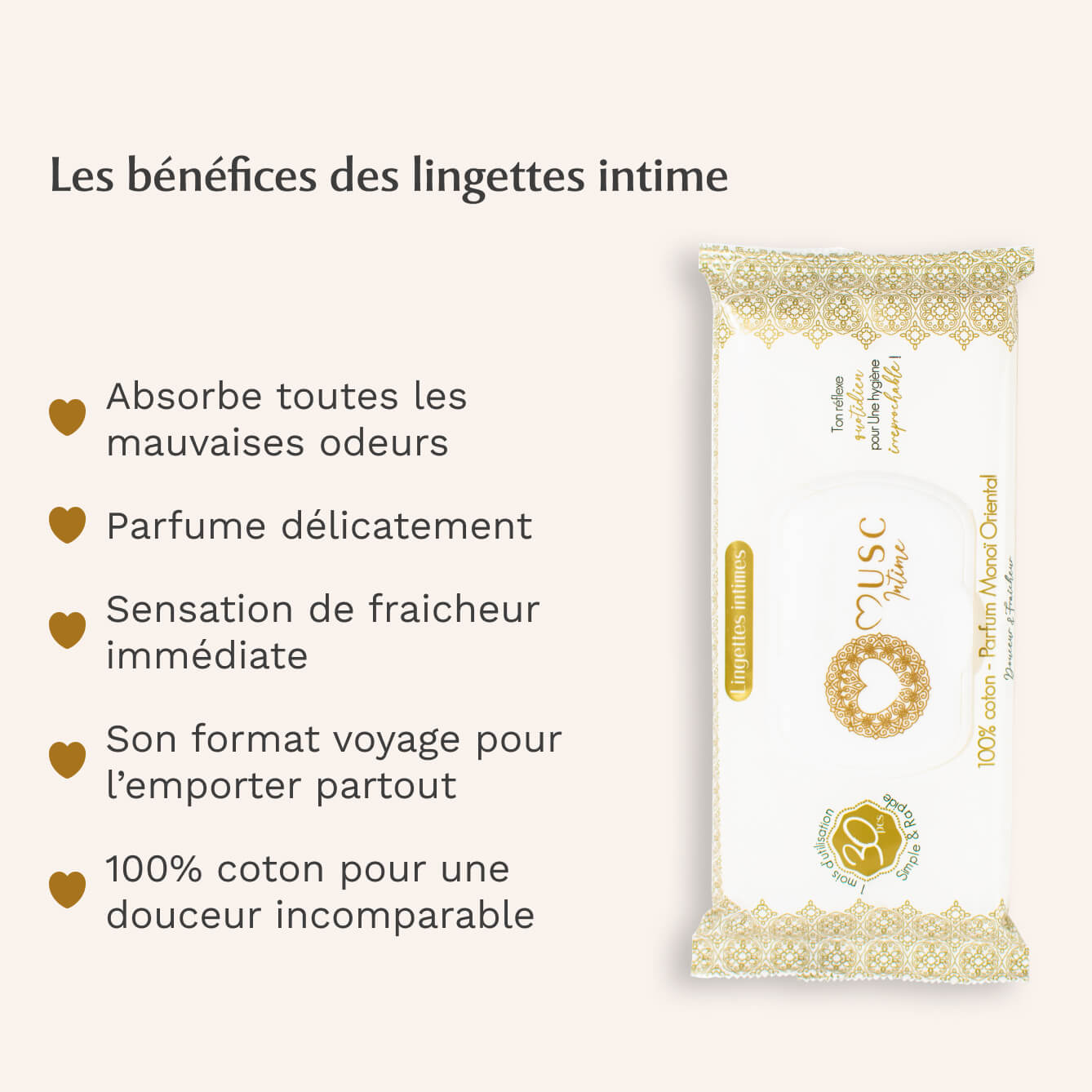 Lingettes toilette intime - Paquet de 30 au Monoï Oriental - La Rayonnante