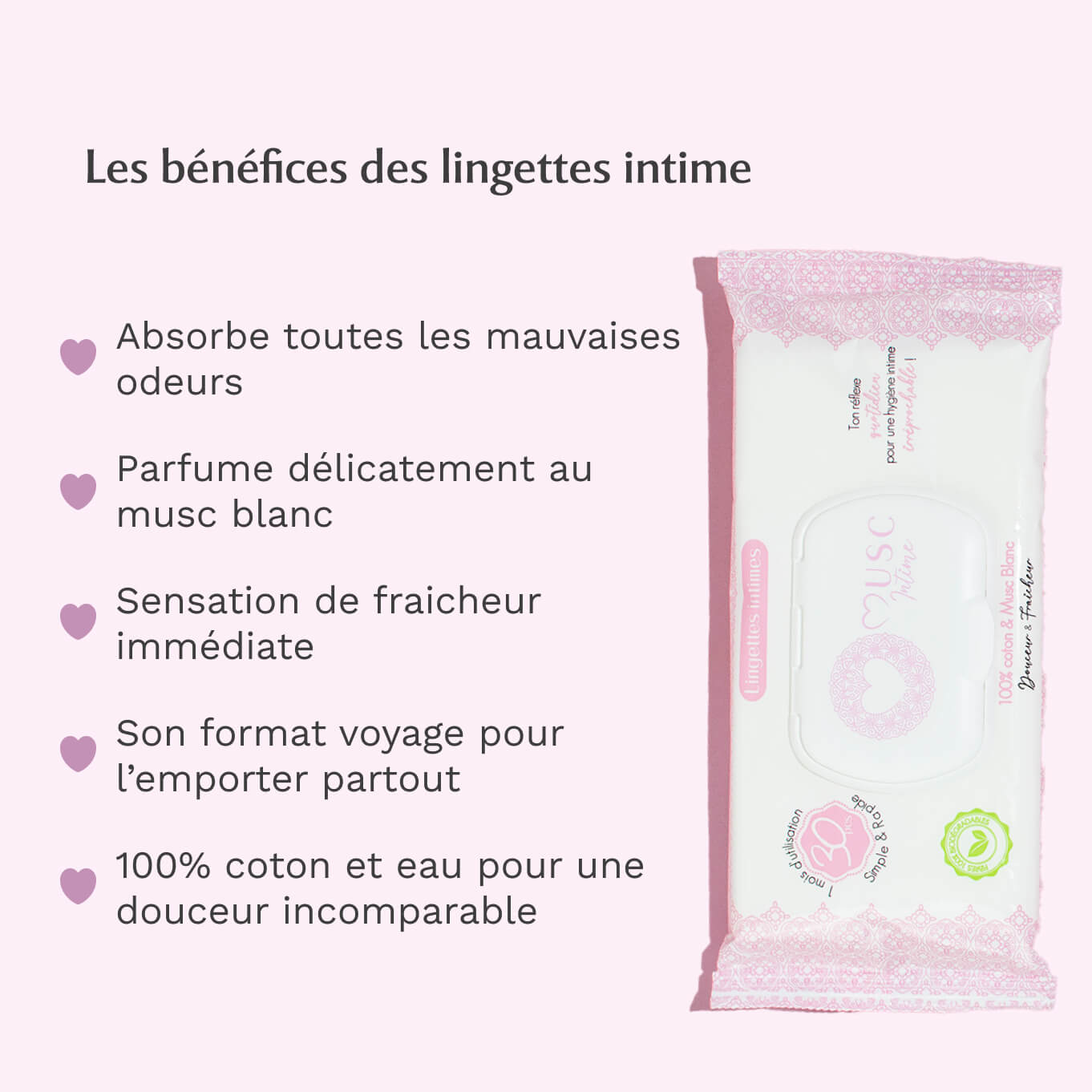 Lingettes toilette Intime au Musc Blanc - Paquet de 30