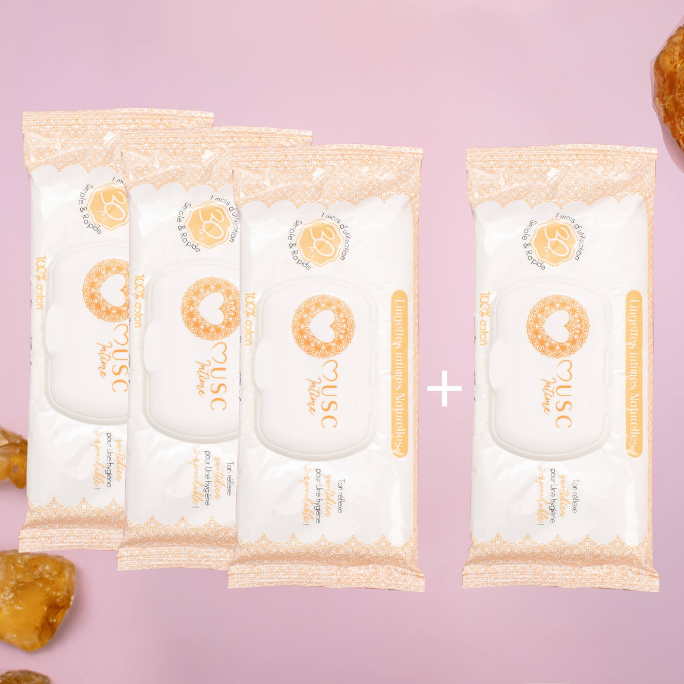 3 Paquets de Lingettes + 1 offert Amber Flower